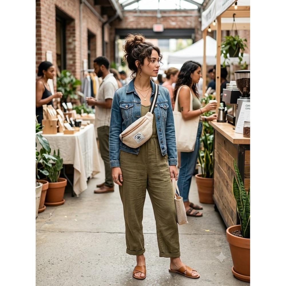 Rising International Himalayan Hemp Fanny Pack Waist Bag Cream Nepal Festival